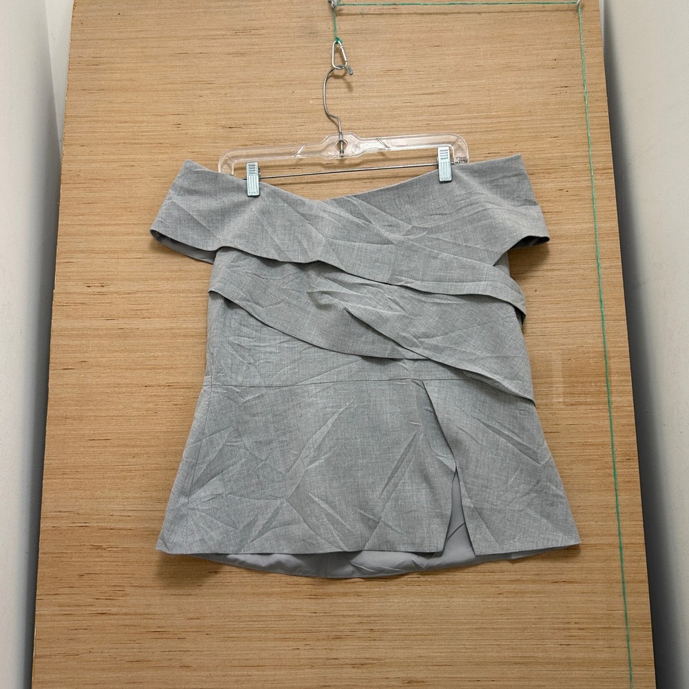 Loft Versa Grey Off The Shoulder Layered Wrap Peplum Top Size 14 Back Zip Blouse